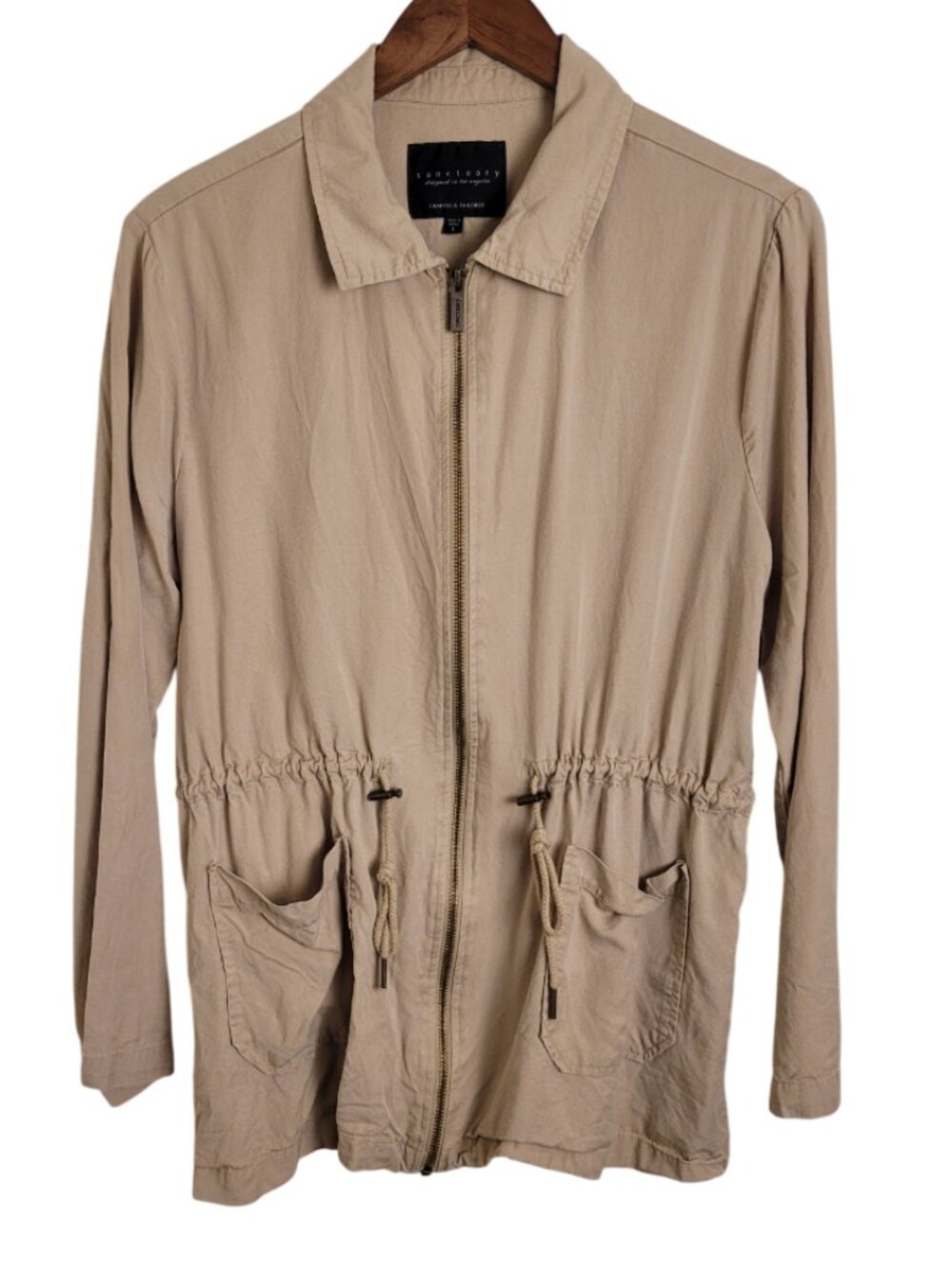 Lightweight Beige Zip Up Utility Jacket
